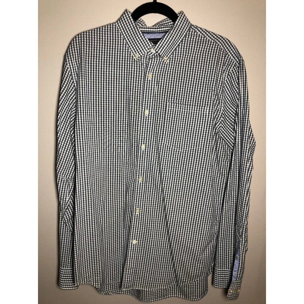 Banana Republic Custom 078 Wash Shirt Camden Fit Large L Blue  Plaid